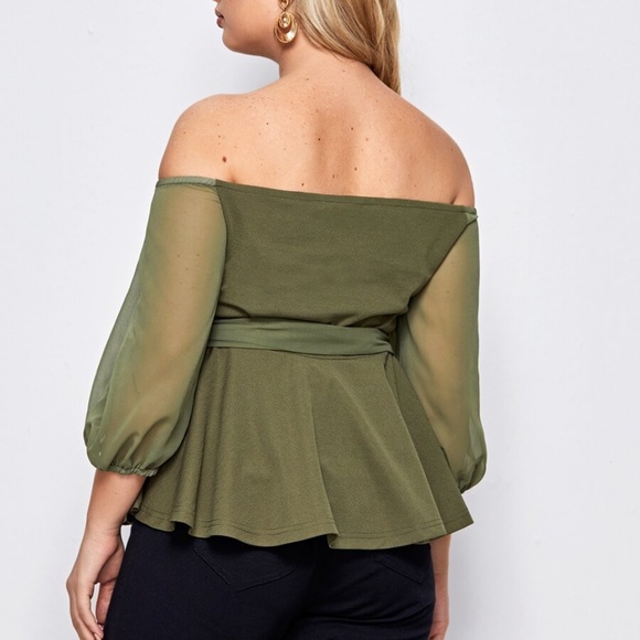 PLUS SIZE black off shoulder peplum blouse Rust - Picture 4 of 12